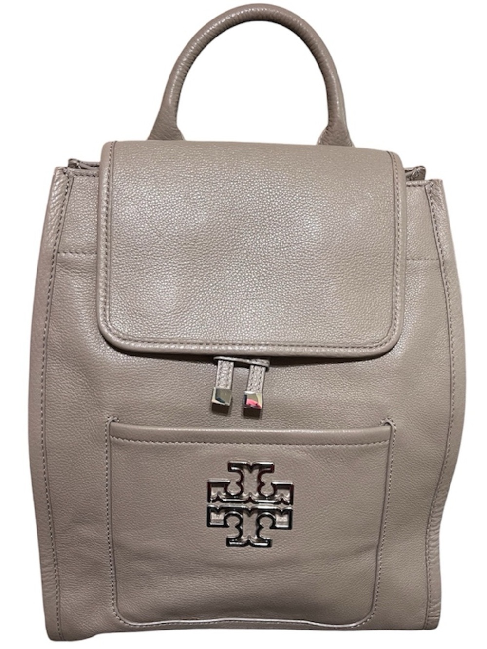 Tory Burch Britten Leather Backpack Chrome T Logo, Top Handle